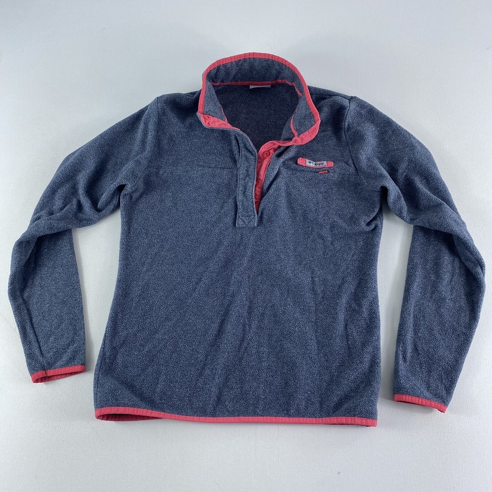 Columbia PFG 1/4 Snap Jacket Women Medium Grey T-Snap Fleece Long Sleeve Sweater